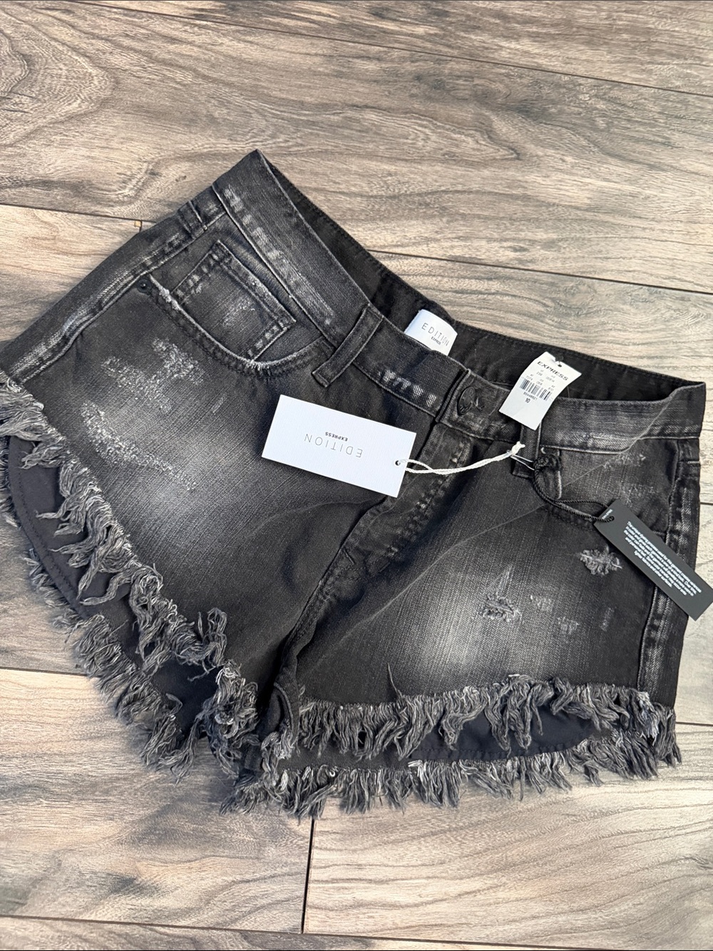 Express Black Distressed Frayed Jean Shorts